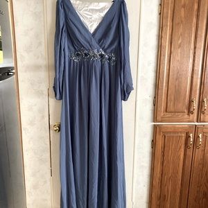 Ever Pretty blue long sleeve V-neck dress